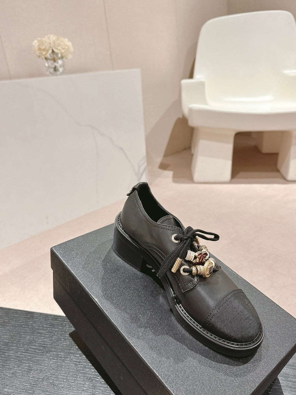 CHANEL OXFORD SHOES BLACK SHEEPSKIN